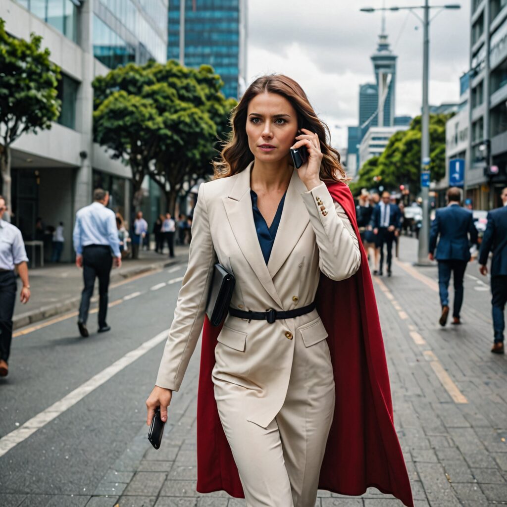 A business owner walking in Auckland, talking on the phone, using Hero's Cloud PBX to work remotely.